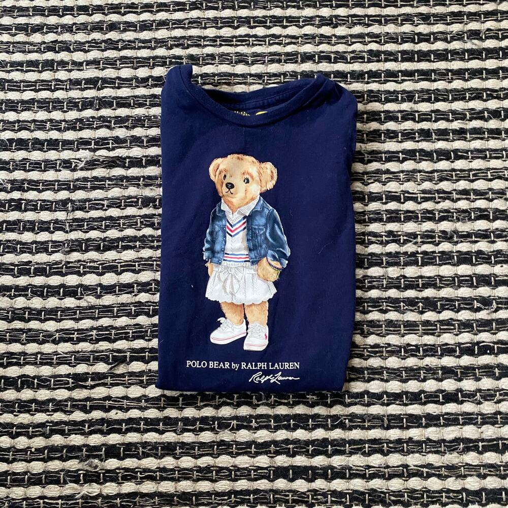 🌿Polo Ralph Lauren Girls Polo Bear Skirt Navy Blue T Shirt Dress 5